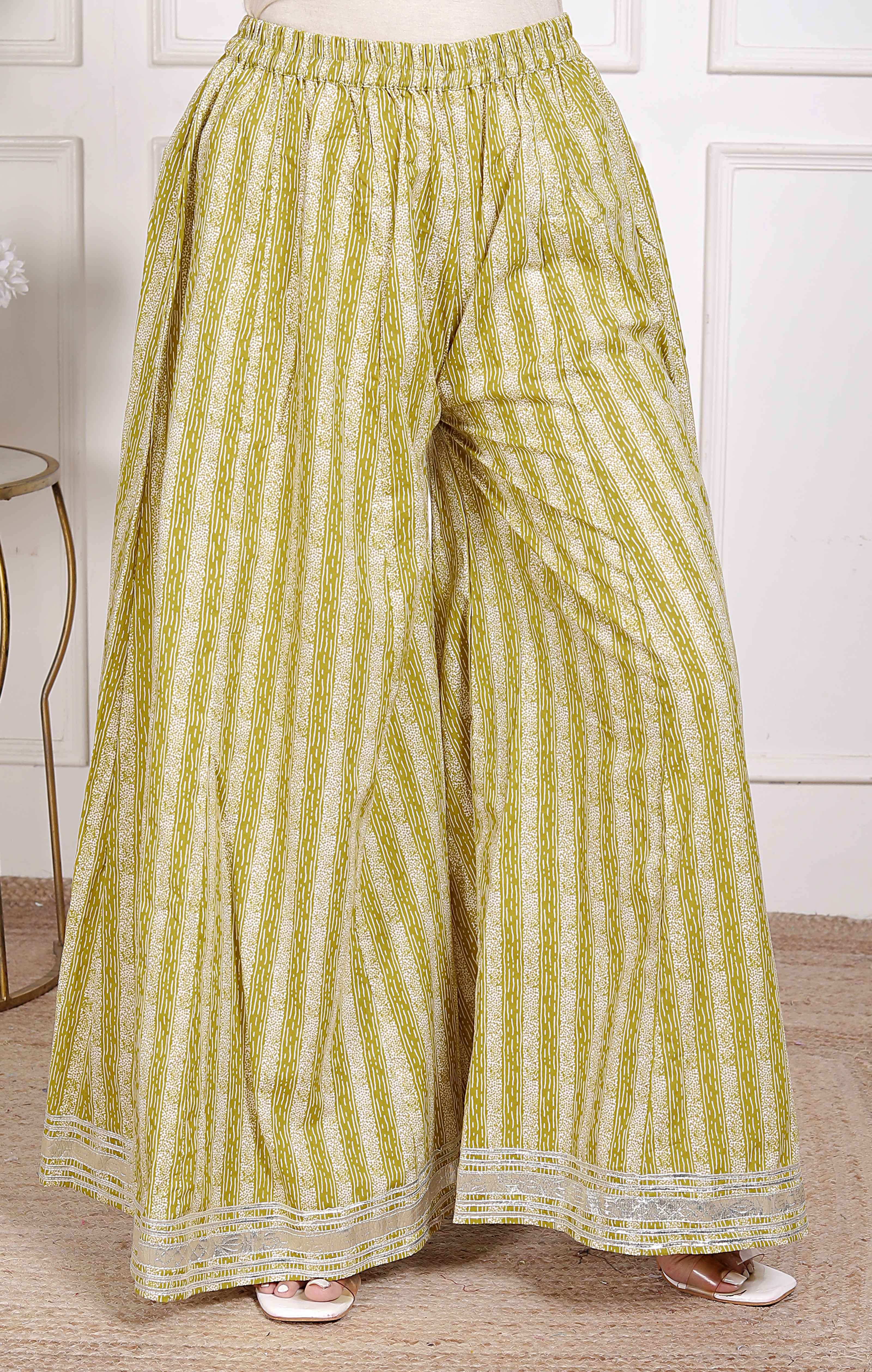 Lime Yellow Embroidered Straight Kurta with Palazzo & Dupatta